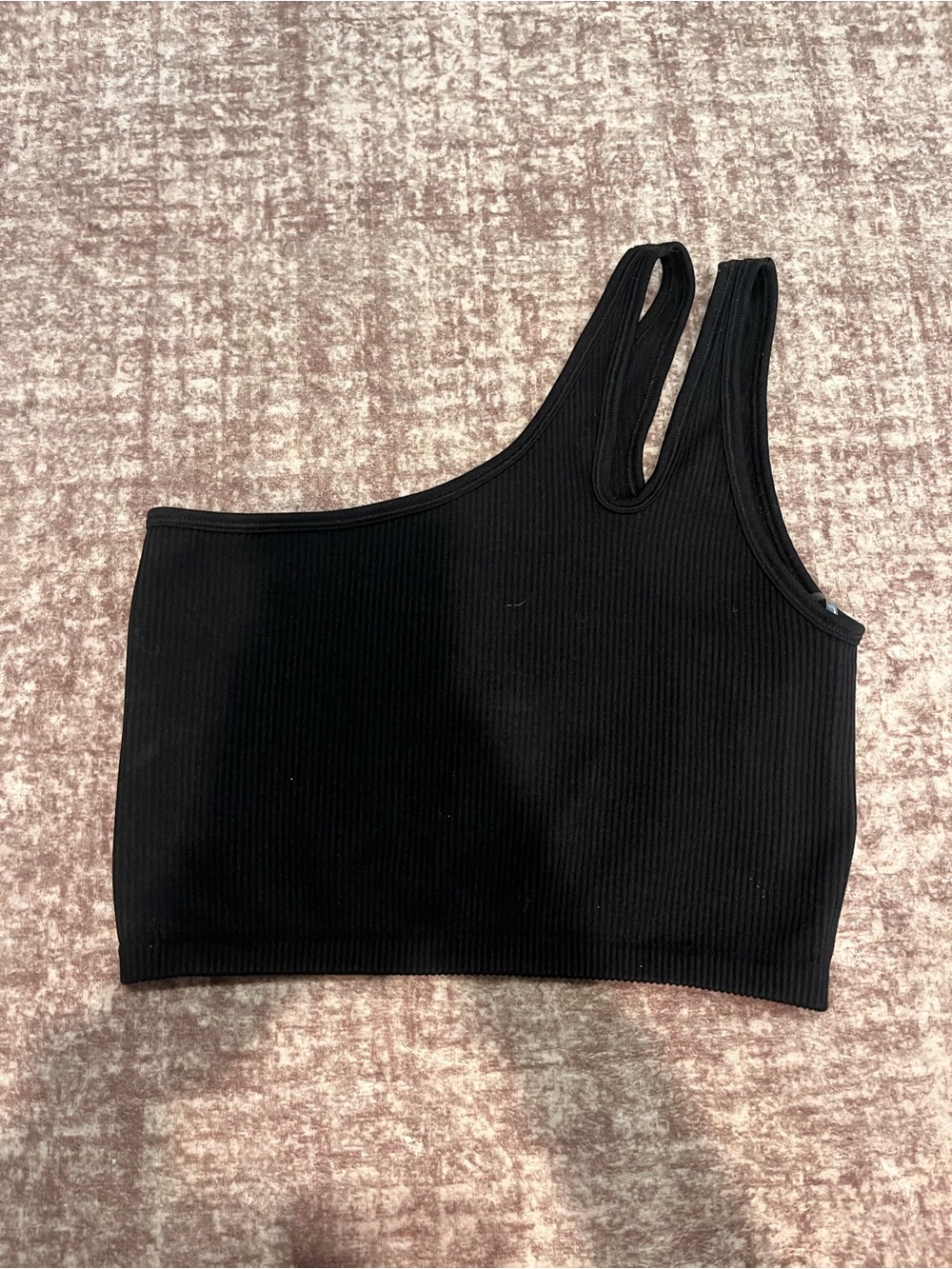 Black Ribbed One-Shoulder workout Crop Tank